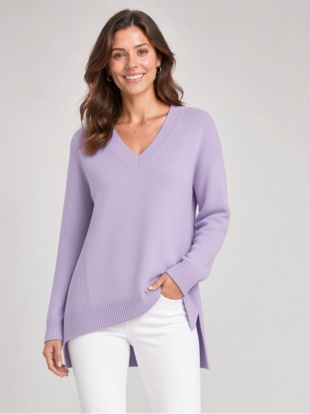 Lands' End Cashmere Soft Purple V-Neck Sweater. Women's XL.